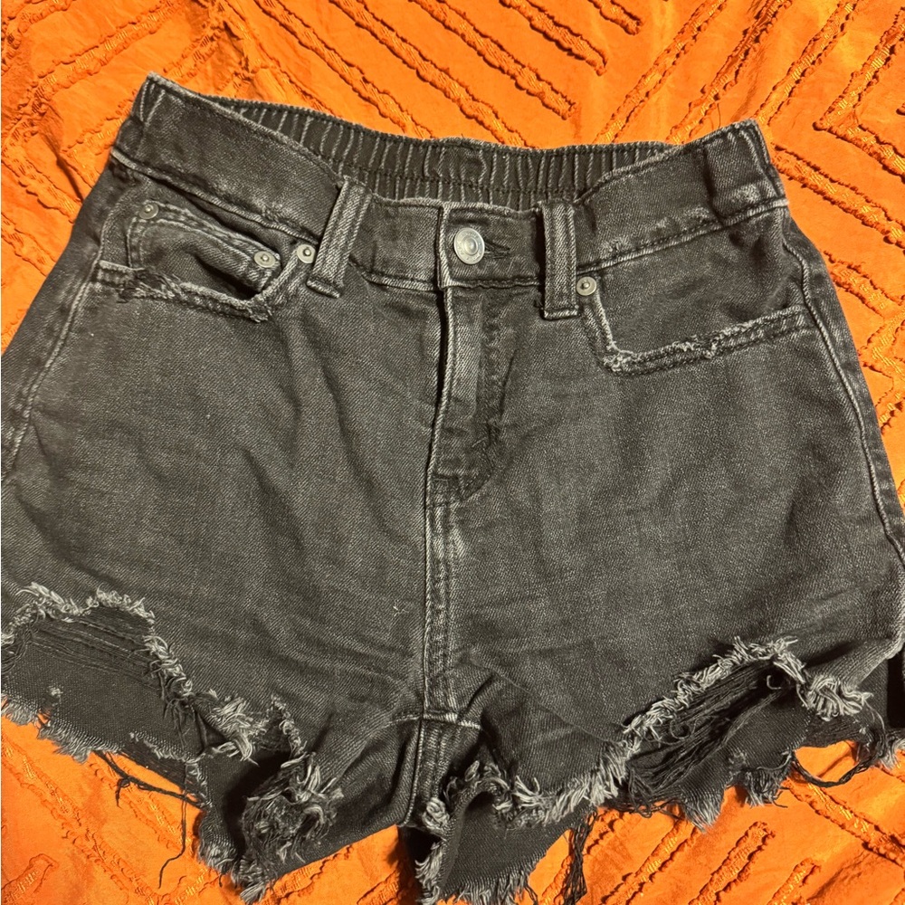 Aerie Black Jean Shorts with Frayed Hem
